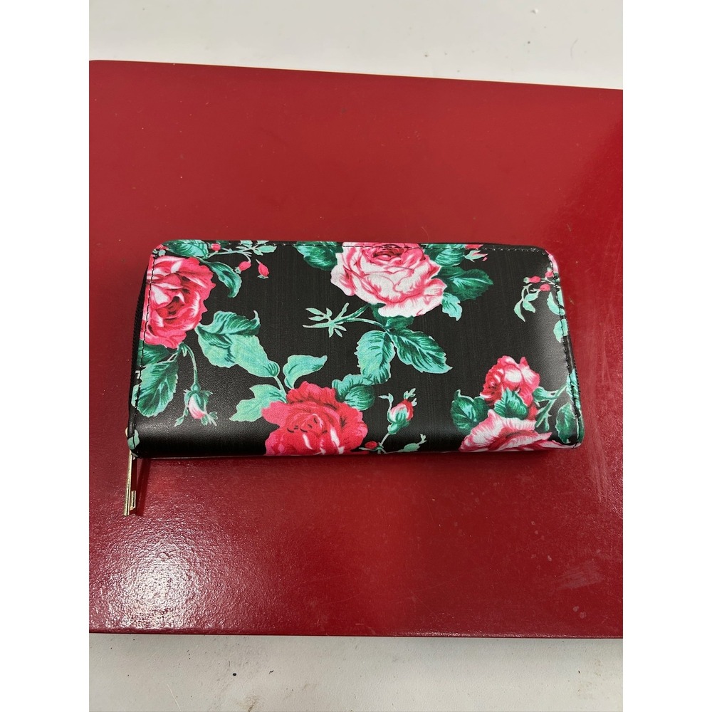 Floral Wallet Womens Black Pink Red Roses Zipper Clutch Purse Organizer Gift‎